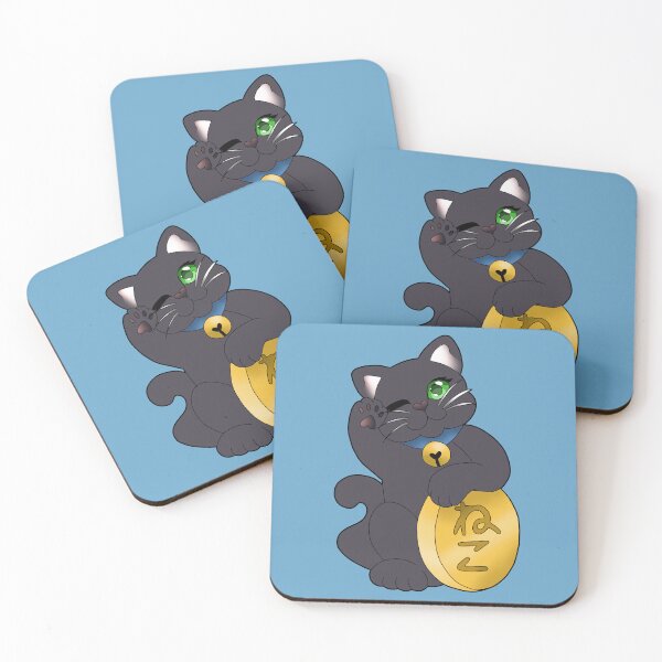 Item preview, Black Maneki Neko Green Eyes Blue Collar designed and sold by Xyluxus.