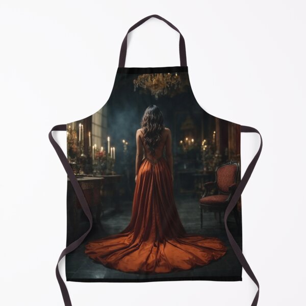 Item preview, Elegant beauty in an orange dress in a vintage candlelit room designed and sold by Fantasymachine.