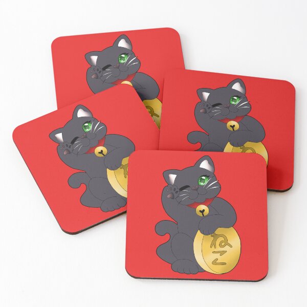 Item preview, Black Maneki Neko Golden Eyes Red Collar designed and sold by Xyluxus.