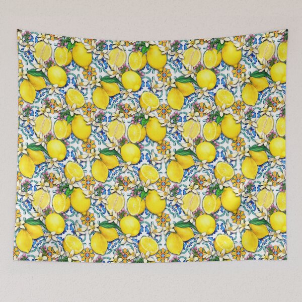 Item preview, Sorrento lemons on blue ceramic designed and sold by Lallero93.