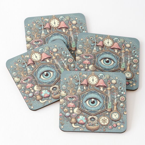 Item preview, Mystical Mushrooms clock pocket watch all seeing eye magical Fungi designed and sold by CoffeeIsATrip.