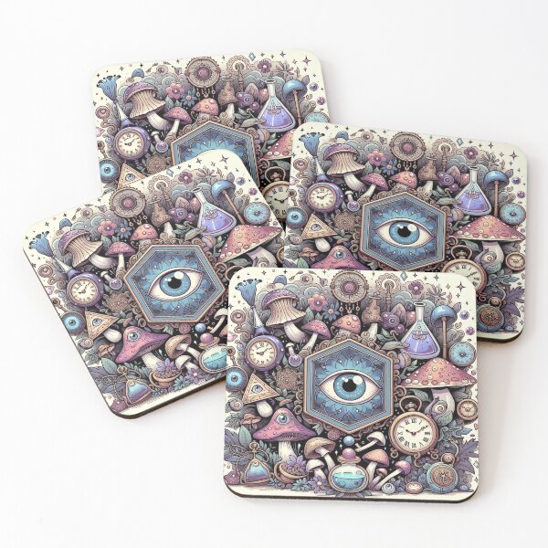 Item preview, Eclectic, Mystical Mushrooms pocket watch all seeing eye magical Fungi designed and sold by CoffeeIsATrip.