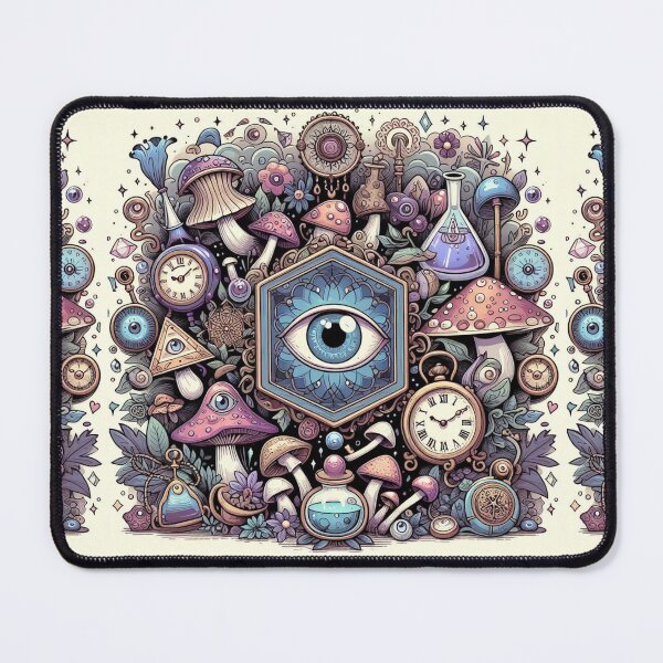 Item preview, Eclectic, Mystical Mushrooms pocket watch all seeing eye magical Fungi designed and sold by CoffeeIsATrip.