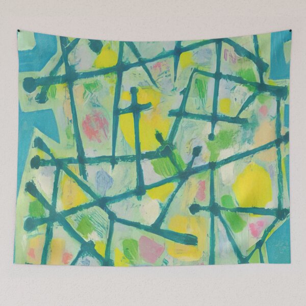 Item preview, blue-green-lines-on-aqua-background - alfred manessier designed and sold by GRAHAM POTER.
