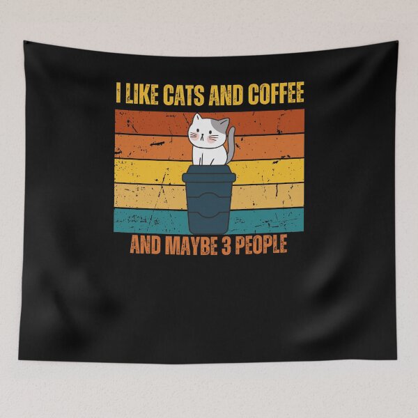 Item preview, I Like Cats And Coffee And Maybe 3 People Funny Retro Vintage  designed and sold by JustMeStore.