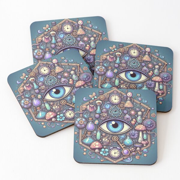 Item preview, Eclectic Mystical Mushrooms Clock all seeing eye magical Fungi designed and sold by CoffeeIsATrip.