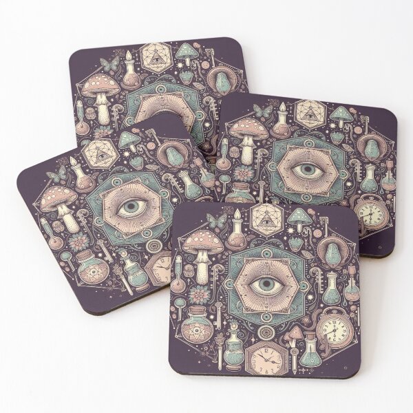 Item preview, Sacred Mystical Mushrooms Clock all seeing eye magical Fungi designed and sold by CoffeeIsATrip.