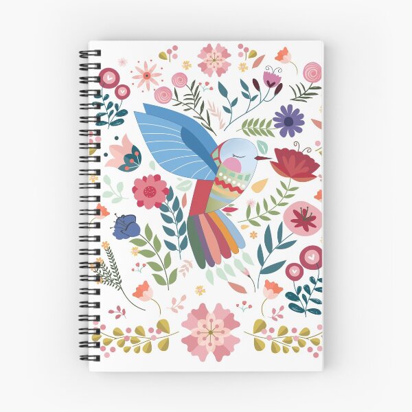Item preview, Folk Art Inspired Hummingbird In A Burst Of Springtime Blossoms designed and sold by BunnyThePainter.