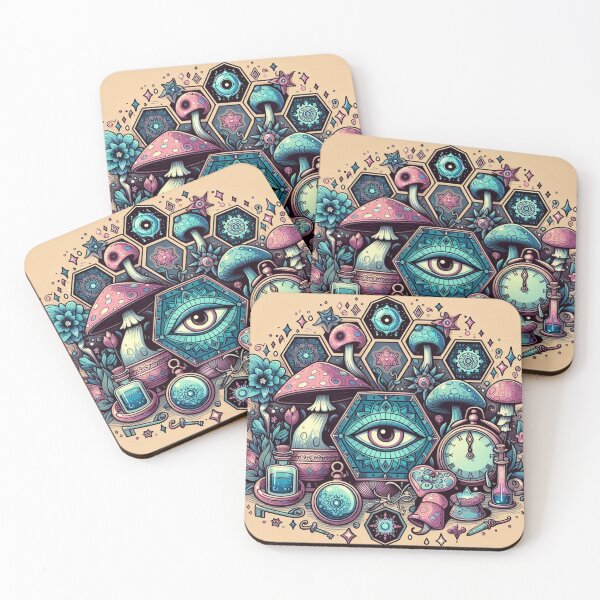 Item preview, Turquois Teal Mystical Mushrooms all seeing eye magical Fungi designed and sold by CoffeeIsATrip.