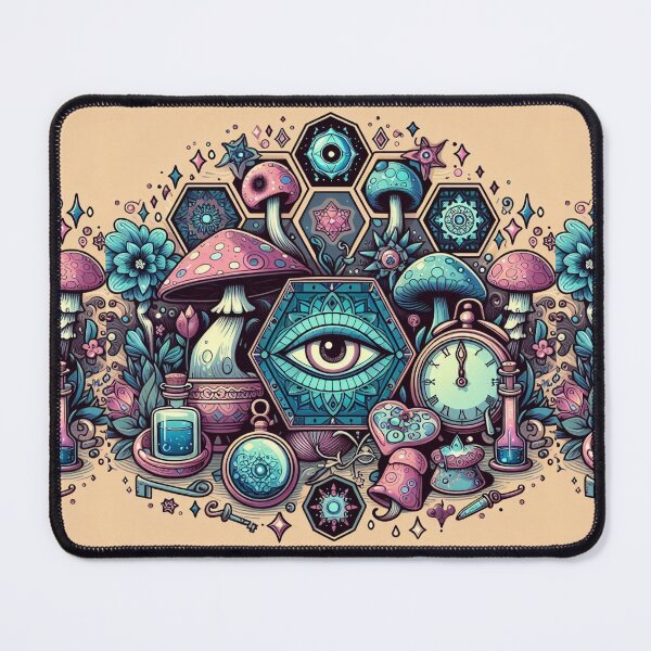 Item preview, Turquois Teal Mystical Mushrooms all seeing eye magical Fungi designed and sold by CoffeeIsATrip.