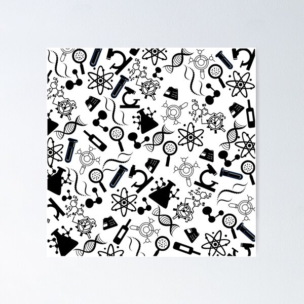 Item preview, biochemistry science lab molecular black white pattern designed and sold by Patternfy.