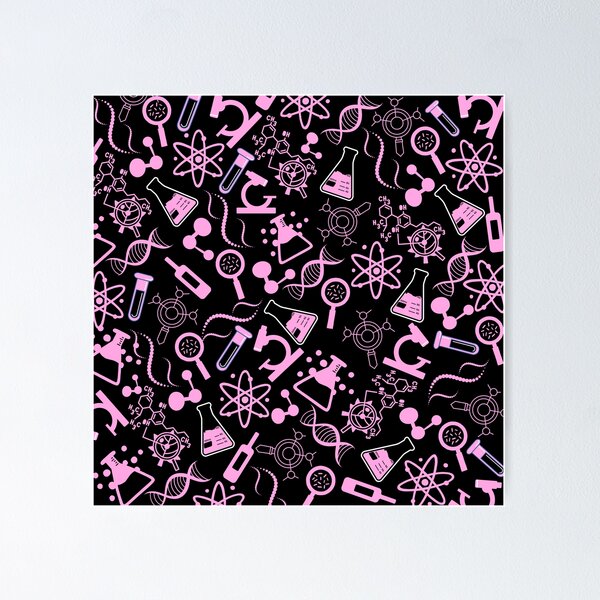 Item preview, biochemistry science lab molecular pink black pattern designed and sold by Patternfy.