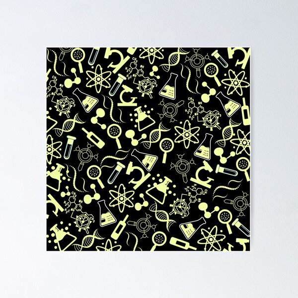 Item preview, biochemistry science lab molecular yellow black pattern designed and sold by Patternfy.