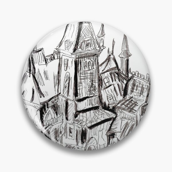 Item preview, Gothic castle black and white pen drawing designed and sold by WorldOfWendyArt.