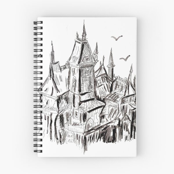 Item preview, Gothic castle black and white pen drawing designed and sold by WorldOfWendyArt.