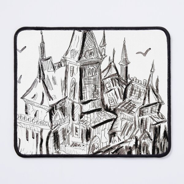 Item preview, Gothic castle black and white pen drawing designed and sold by WorldOfWendyArt.