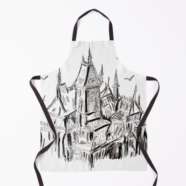 Item preview, Gothic castle black and white pen drawing designed and sold by WorldOfWendyArt.