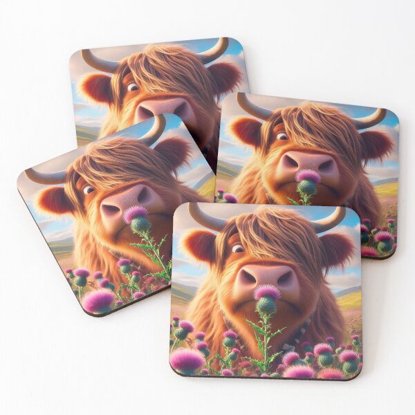 Item preview, Highland cow and scottish thistle designed and sold by ThorHavenFarm.