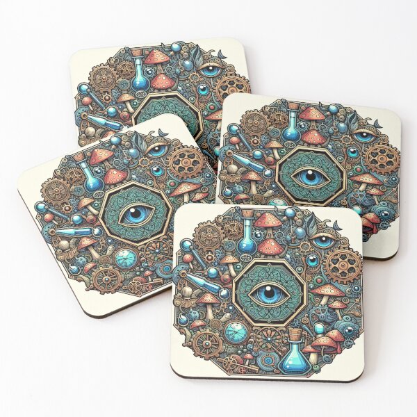 Item preview, Mystical Mushrooms all seeing eye magical Fungi Gears Keys designed and sold by CoffeeIsATrip.