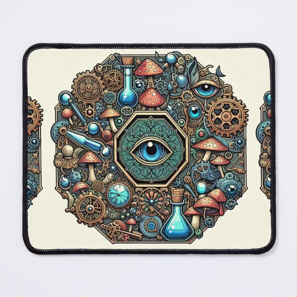 Item preview, Mystical Mushrooms all seeing eye magical Fungi Gears Keys designed and sold by CoffeeIsATrip.