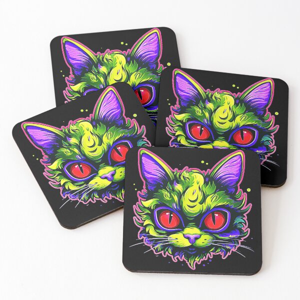 Item preview, Neon Red Eyed Fluffy Cat Face Psychedelic Design designed and sold by Ashburnsmum2018.