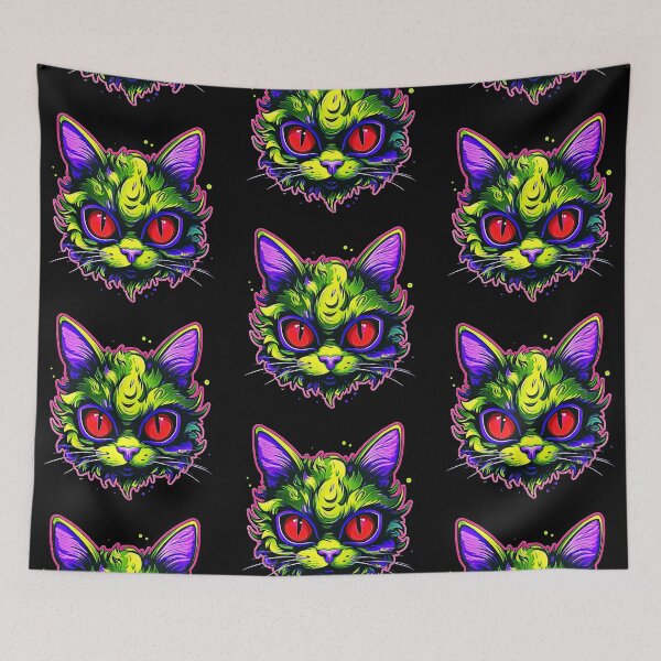 Item preview, Neon Red Eyed Fluffy Cat Face Psychedelic Design designed and sold by Ashburnsmum2018.