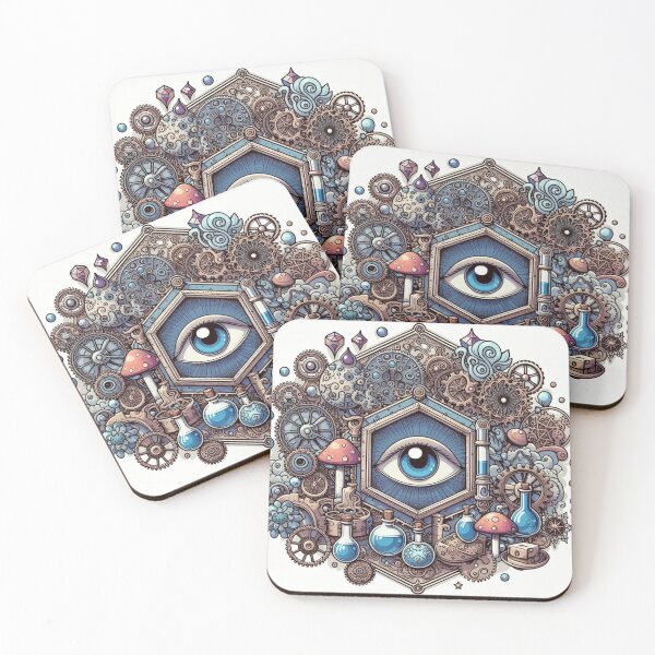 Item preview, Mystical Mushrooms all seeing eye magical Fungi Gears Gems designed and sold by CoffeeIsATrip.