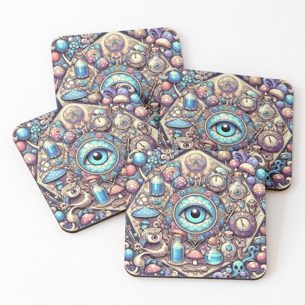 Item preview, Mystical Mushrooms all seeing eye magical Fungi Gears Amulets designed and sold by CoffeeIsATrip.