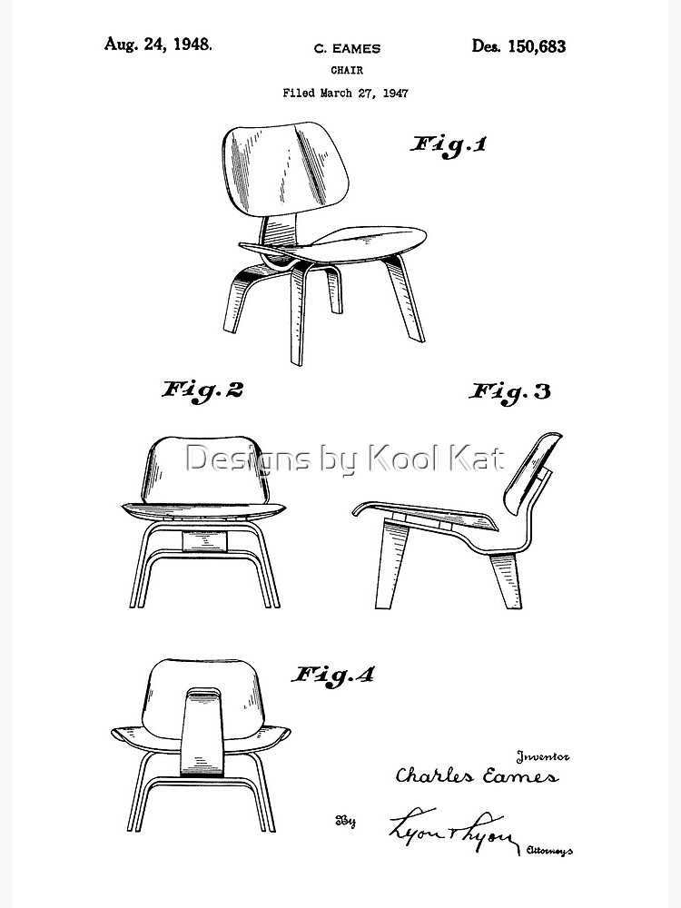 USA Patent vintage RETRO DESIGNER CHAIR furniture Eames MOUNTED PRINT 1948 Gift 