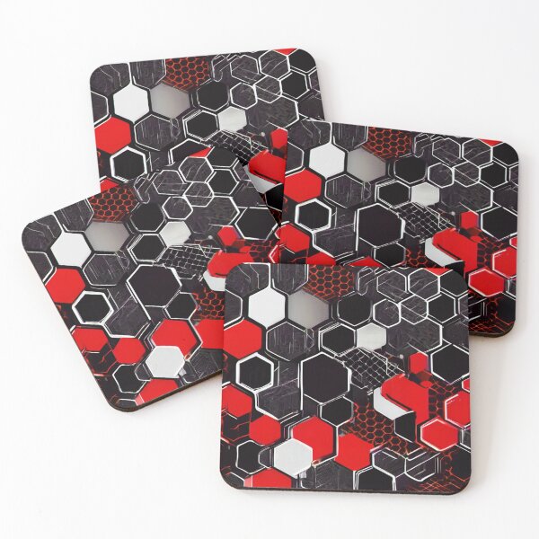 Item preview, Hexágonos abstractos - Negro Blanco Rojo designed and sold by Tree45.