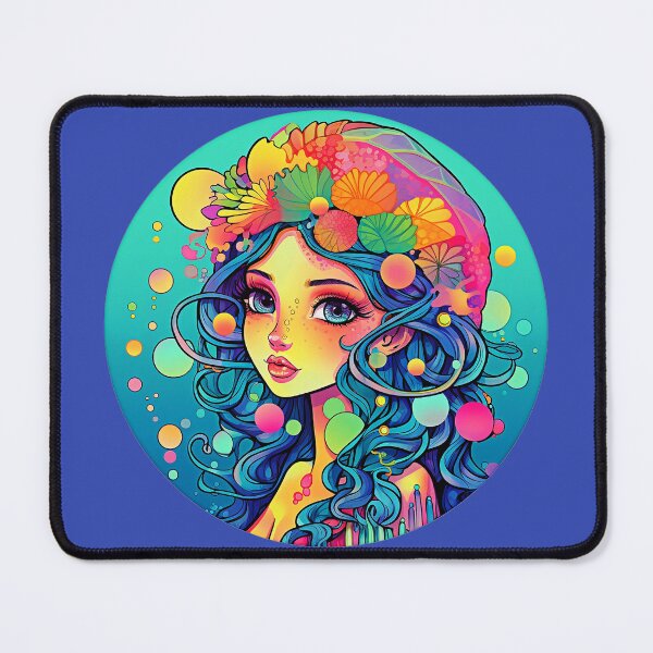 Item preview, Neon Cartoon Blue Haired Mermaid Face designed and sold by Ashburnsmum2018.