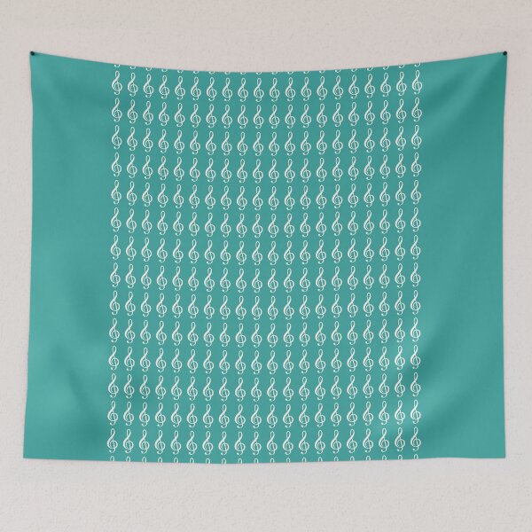 Item preview, White treble clefs (g clefs) in tiny geometric repeated tiled design pattern designed and sold by ElegantTeaTime.