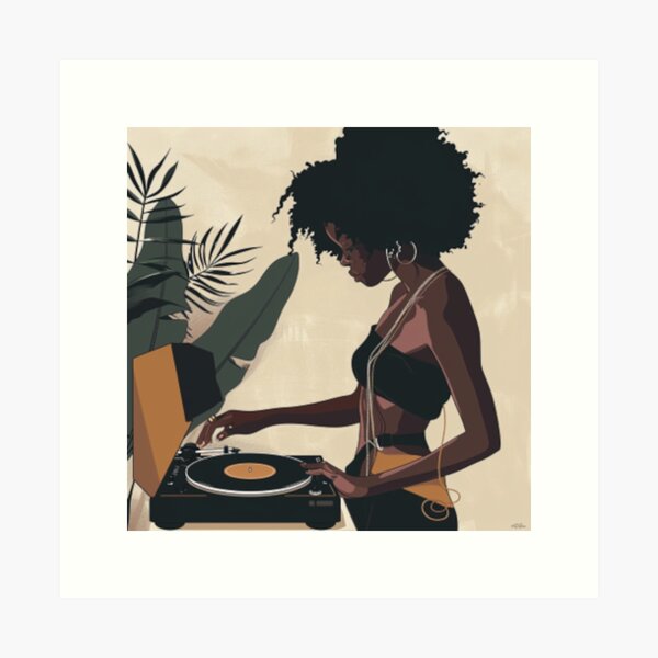 Item preview, Black Woman Art Vinyl Record Player Botanical Minimalist Nordic Boho Inspired designed and sold by blckgirlauraart.