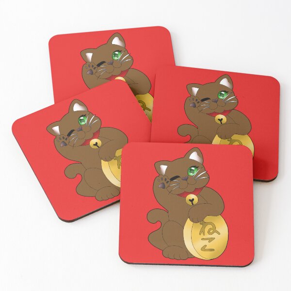 Item preview, Brown Maneki Neko Green Eyes Red Collar designed and sold by Xyluxus.