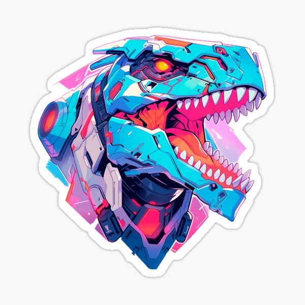 Item preview, sticker mech dinosaur vibrant colors designed and sold by MisterGreenDeer.