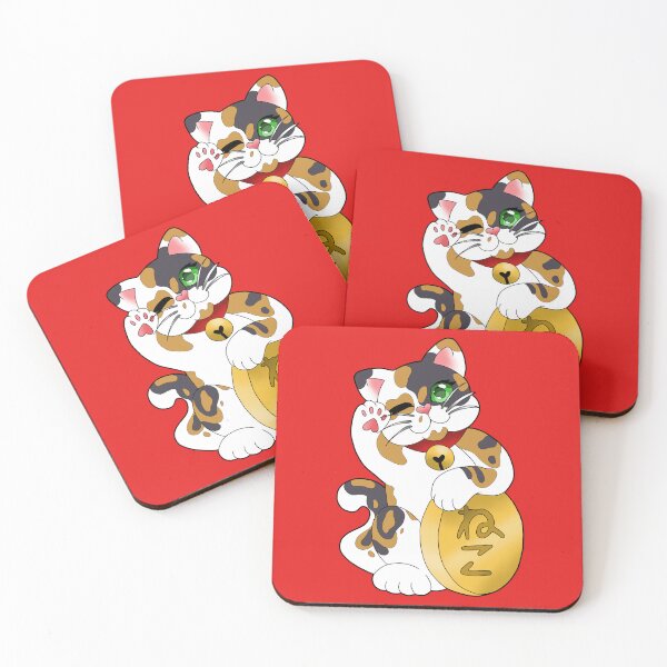 Item preview, Calico Maneki Neko Green Eyes Eyes Red Collar designed and sold by Xyluxus.