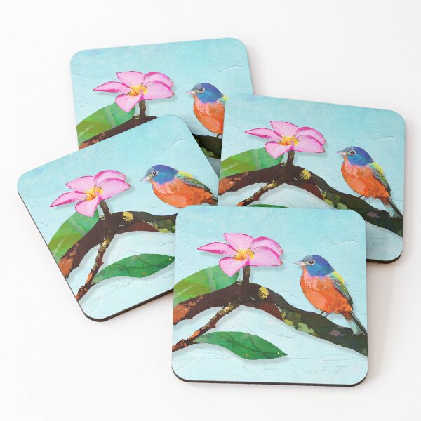 Item preview, Three Colorful Painted Buntings Birds Art designed and sold by Sharon Cummings Art.