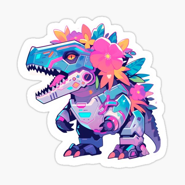 Item preview, sticker mech dinosaur vibrant colors designed and sold by MisterGreenDeer.