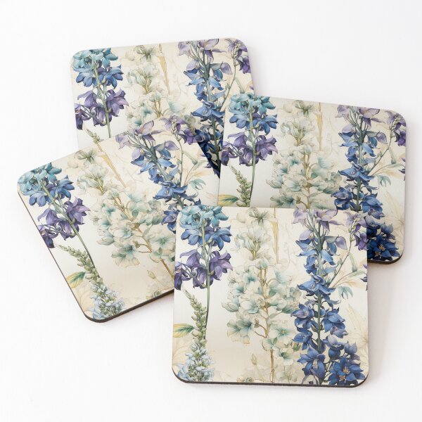 Item preview, Delphinium Tile 25: Sky Dancers in Sapphire and Moonlight on Towering Leafy Thrones designed and sold by TheBrainArt.
