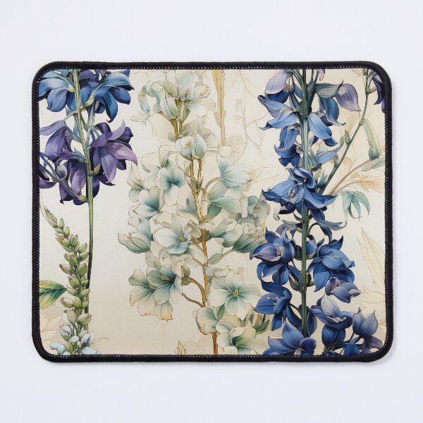 Item preview, Delphinium Tile 25: Sky Dancers in Sapphire and Moonlight on Towering Leafy Thrones designed and sold by TheBrainArt.