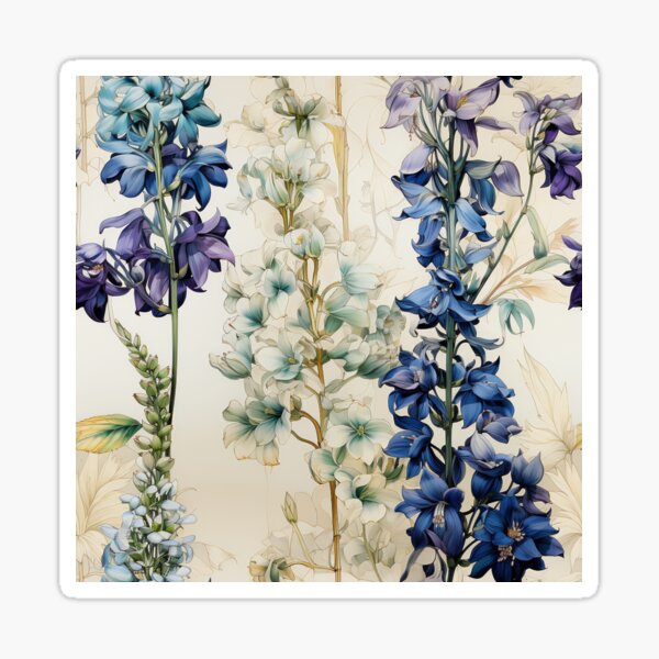 Item preview, Delphinium Tile 25: Sky Dancers in Sapphire and Moonlight on Towering Leafy Thrones designed and sold by TheBrainArt.