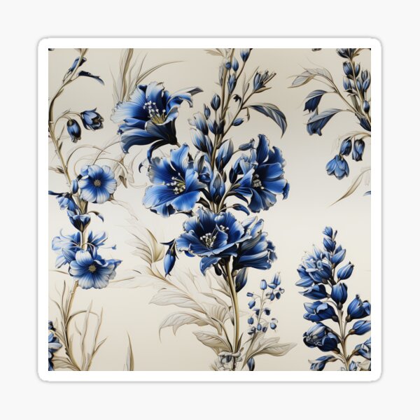 Item preview, Delphinium Tile 23: Sky Dancers in Sapphire and Moonlight on Towering Leafy Thrones designed and sold by TheBrainArt.