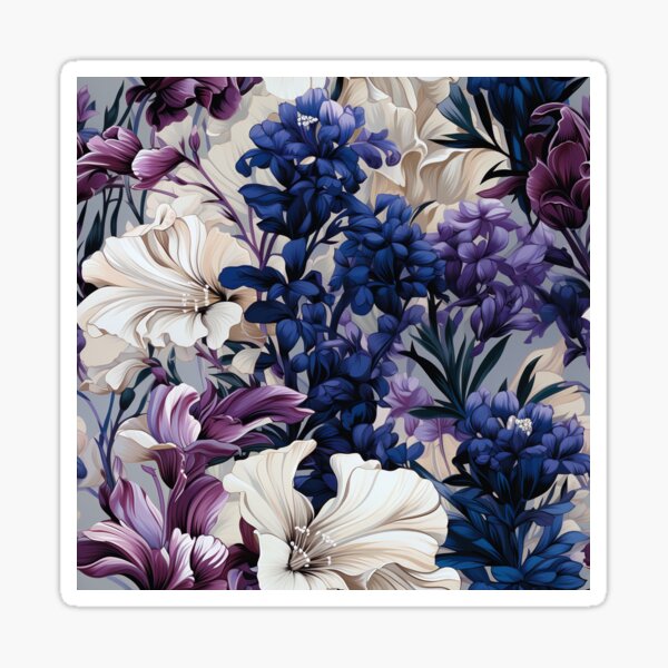 Item preview, Delphinium Tile 27: Sky Dancers in Sapphire and Moonlight on Towering Leafy Thrones designed and sold by TheBrainArt.