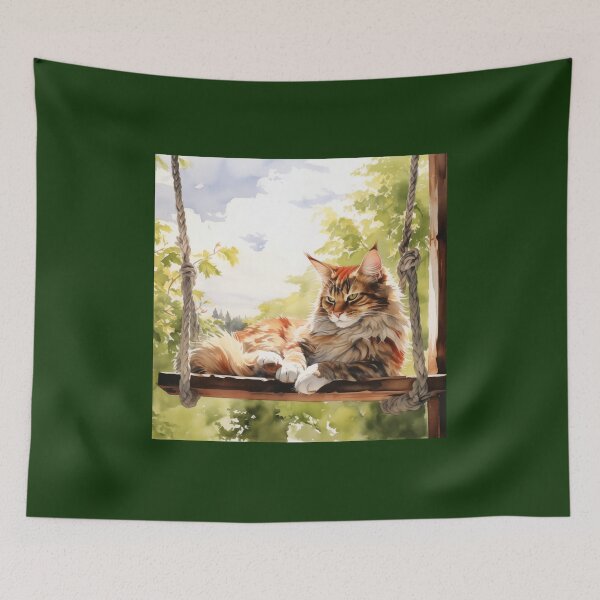 Item preview, Maine Coon Cat on Swing (watercolor) designed and sold by Samuelsboro.