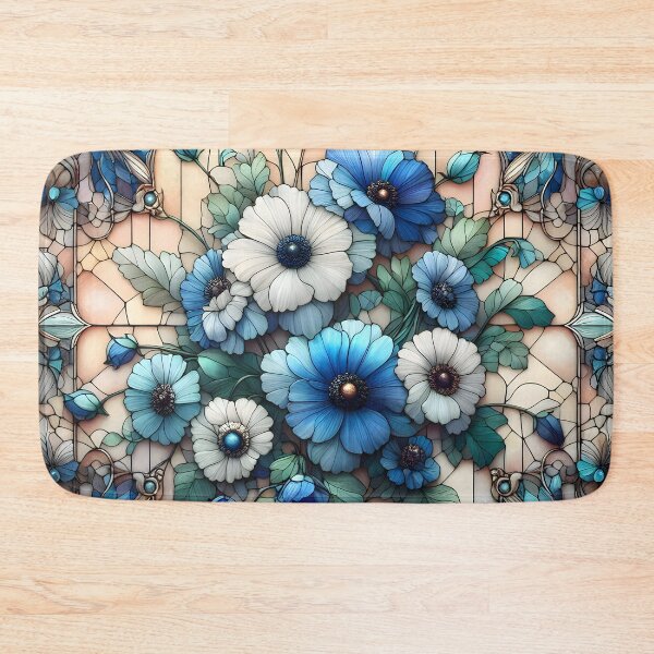 Item preview, Stained glass window with blue flowers designed and sold by WalterGomes.