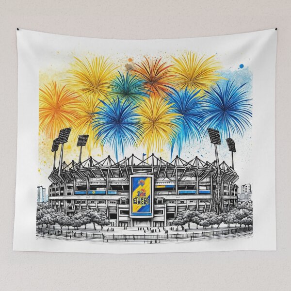 Item preview, M.A. Chidambaram Stadium (Chepauk) Chennai Single Line Watercolor designed and sold by ArtfulMiller.