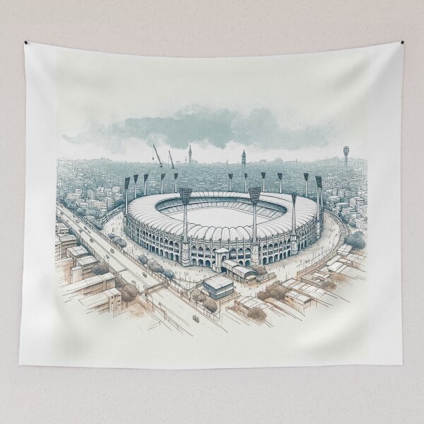 Item preview, M.A. Chidambaram Stadium (Chepauk), Chennai, Single Line Watercolour.  designed and sold by ArtfulMiller.
