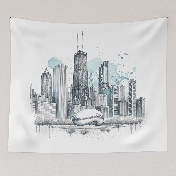 Item preview, Chicago skyline, Drawing and Water Colour. designed and sold by ArtfulMiller.