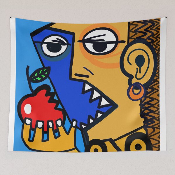 Item preview, apple eater abstract cubism style modern art by kartick dutta  designed and sold by KARTICK DUTTA.