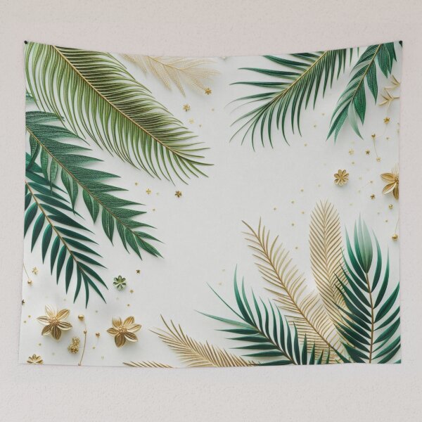 Aperçu de l'œuvre Branches de palmiers et fleurs dorées créée et vendue par Artbytinavaughn.